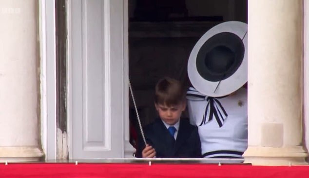 Prince Louis was seen playing with a curtain drawstring when he asked his mother: 
