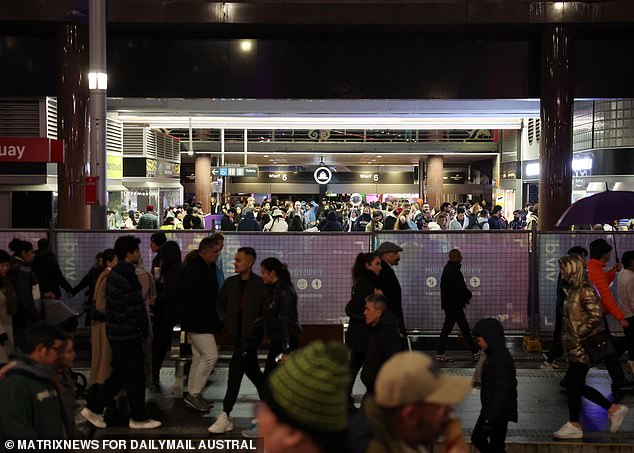 Public transport was packed near Circular Quay around 10pm on Saturday as disappointed crowds headed home