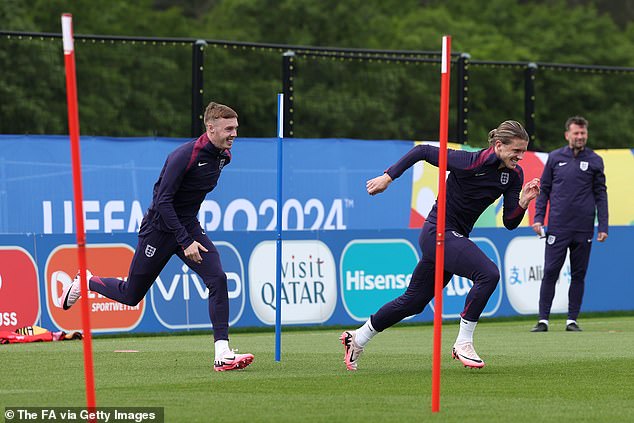 Chelsea duo Cole Palmer (left) and Conor Gallagher (right) are put through a sprint exercise