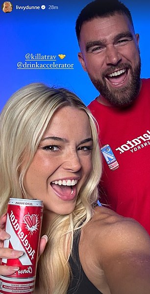 Dunne and Travis Kelce are both Accelator Energy Drink ambassadors