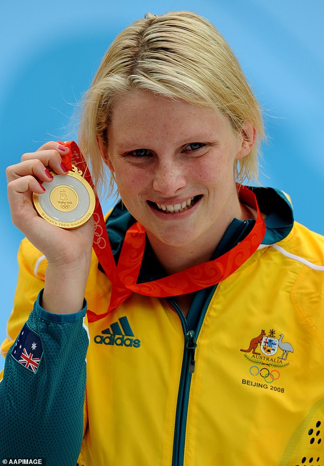 Liesel rose to fame as an Olympic swimmer at the 2000 Sydney Olympics. In the photo: Liesel holds her gold medal in the 100-meter breaststroke that she won at the 2008 Beijing Olympics