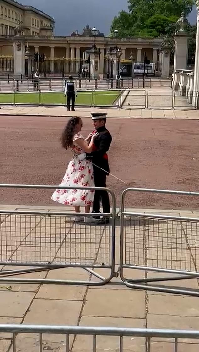 The soldiers popped the question to his shocked partner near Buckingham Palace before rushing off to play his part in the king's birthday parade.