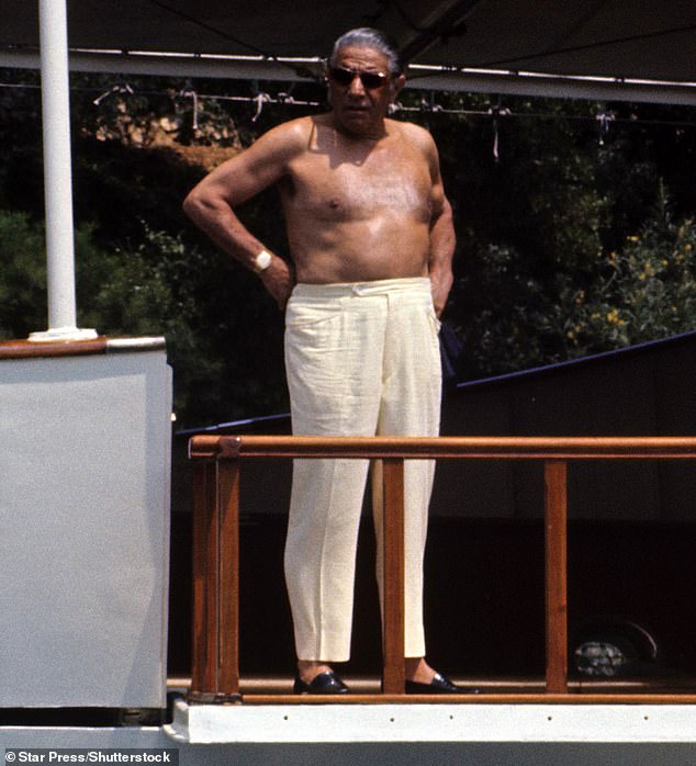 Onassis (pictured in 1972) - whom Jackie married in 1968, five years after her first husband, President John F Kennedy, was assassinated - also beat Jackie and gave her a 'black eye', DailyMail.com columnist Maureen Callahan reveals in an impressive biography.