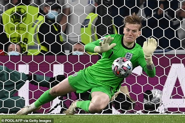 Jordan Pickford (pictured) came very close to saving Leonardo Bonucci's kick in the Euro 2020 final