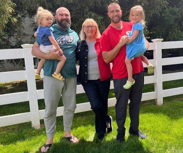 Travis, Jason and their mother, Donna, with Jason and Kylie's two children: Wyatt and Elliotte