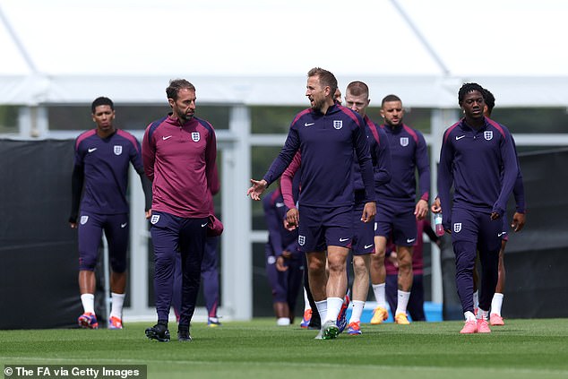 Southgate (centre left) believes his England side have made progress during his time in charge