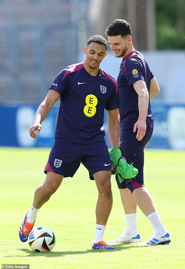 Southgate is expected to play Alexander-Arnold (left) alongside Declan Rice (right) in midfield