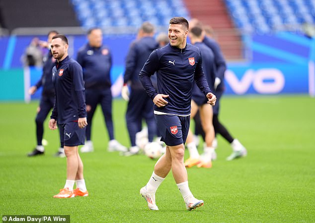 The England manager has also warned his team of the dangers posed by Serbia and Luka Jovic (centre).