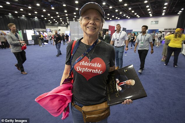 A supporter of former President Donald Trump wears one 