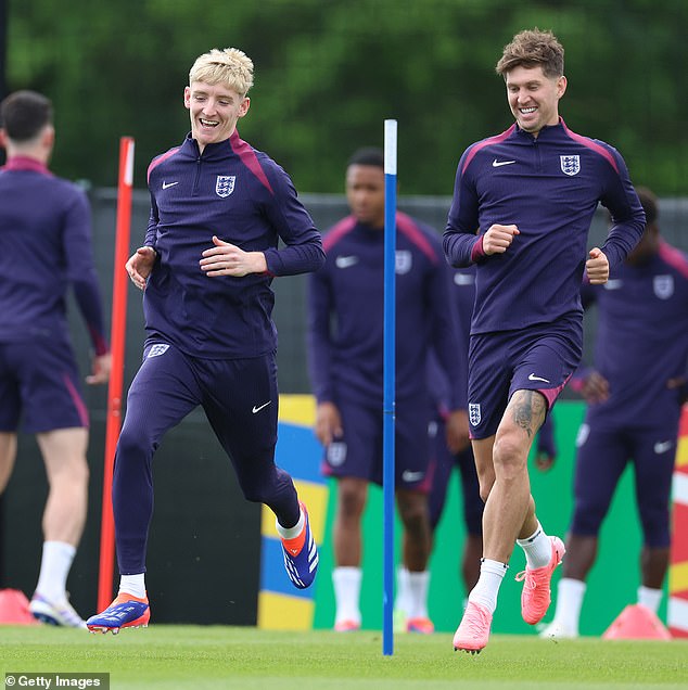 The Three Lions boss noted there is a lot of experience in his team, coupled with some younger stars (pictured Anthony Gordon, left, John Stones, right)