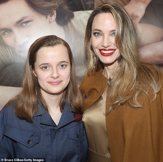 Vivienne worked as a volunteer assistant on the production of The Outsiders.  Jolie later acted as producer (pictured in New York in April 2024)