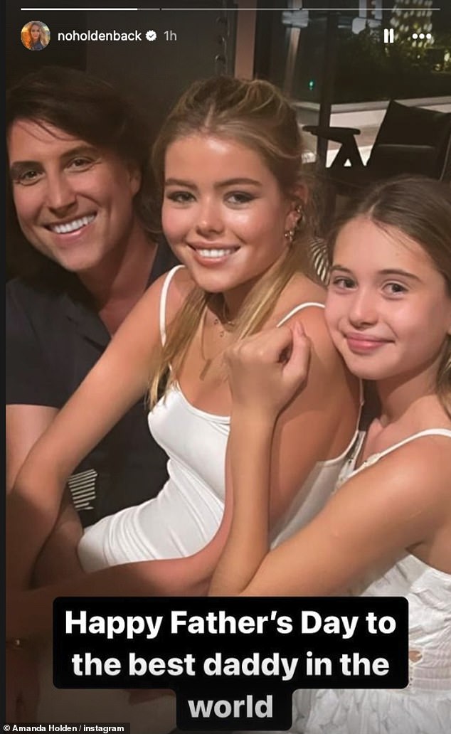 In her stories, BGT, 53, first posted a photo of her music producer Chris with their daughters Lexie, 18, and Hollie, 12, with the caption: 'Happy Father's Day to the best daddy in the world'