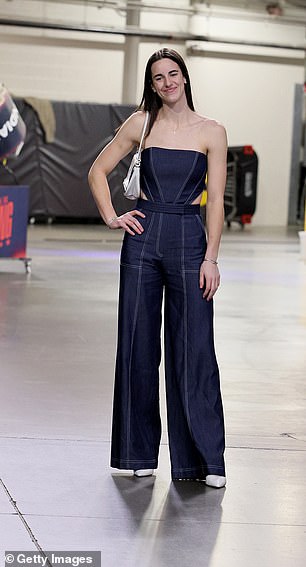 Caitlin Clark #22 of the Indiana Fever arrives at Gainbridge Fieldhouse prior to the game against the Chicago Sky