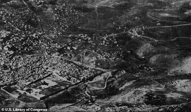 Compton reported that the methods used to find Sennacherib's campsite led to the discovery of other Assyrian military camps.  Pictured: Aerial photo of Jerusalem from the 1930s