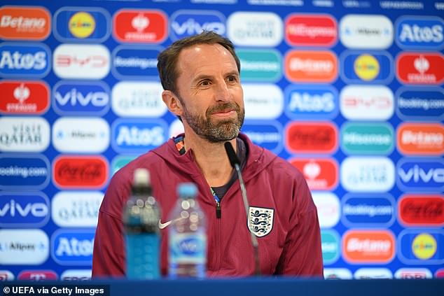 England manager Gareth Southgate speaks to reporters yesterday at Arena AufSchalke in Gelsenkirchen, where tonight's match will be played