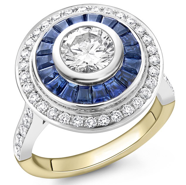 Emma Clarkson Webb created this Emily ring in 18 carat white gold, diamond and sapphire