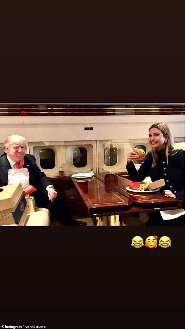 On her Instagram Story, Ivanka Trump shared a photo of her with the ex-president eating McDonald's burgers and fries
