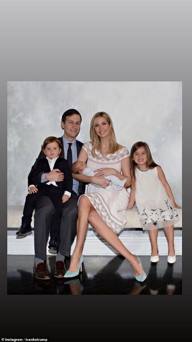 The former first daughter shared a photo of her with husband Jared and their three children from when her youngest son Theodore was a baby