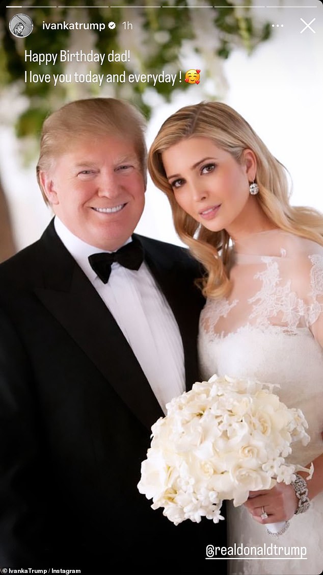 Ivanka Trump also shared a never-before-seen photo of her with her father on her wedding day on Friday, in tribute to his 78th birthday