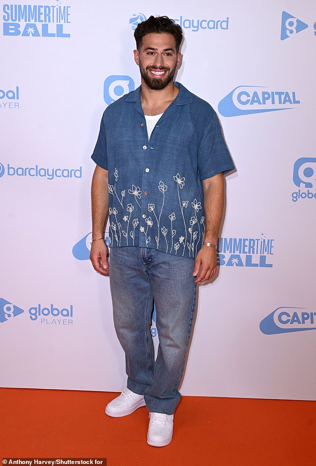 Love Island's Kem Cetinay also made his arrival in a denim blue shirt