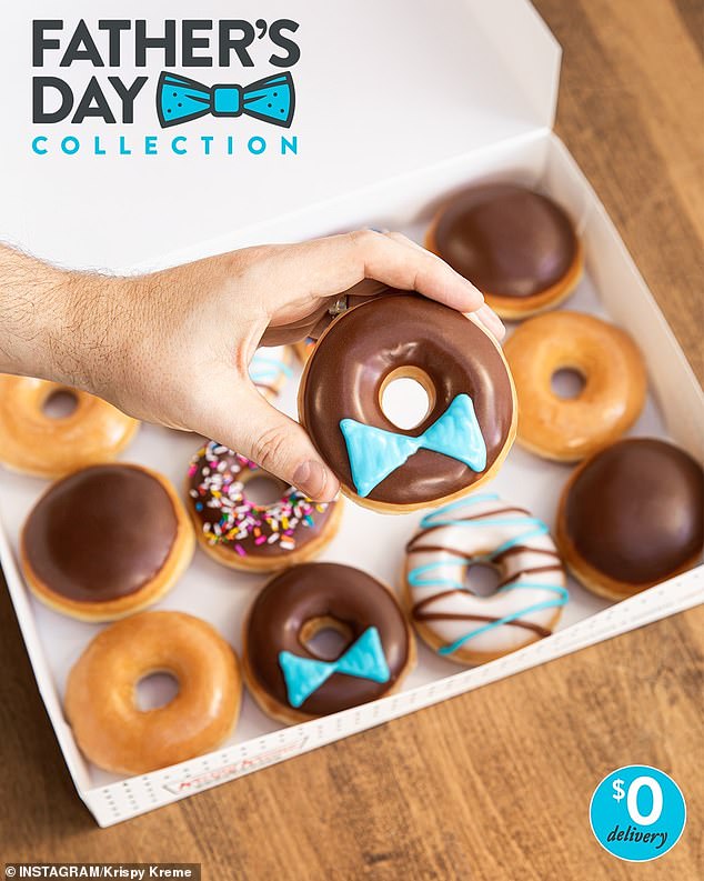 Krispy Kreme has created a special box with dozens of donuts especially for dads (photo).  Customers can enjoy $0 delivery on all orders over $5 through Sunday