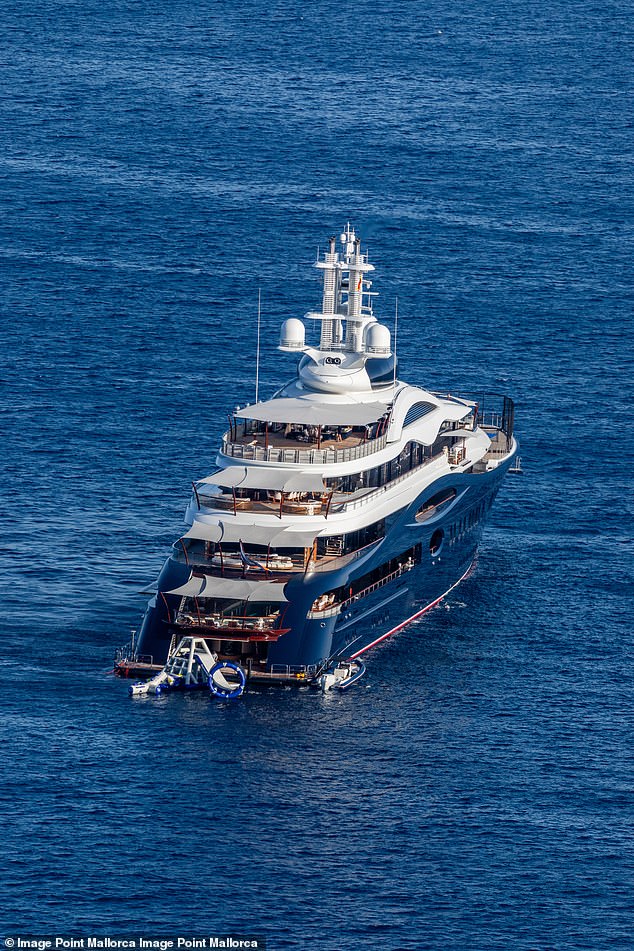 The superyacht was spotted off the coast of the Spanish island of Mallorca
