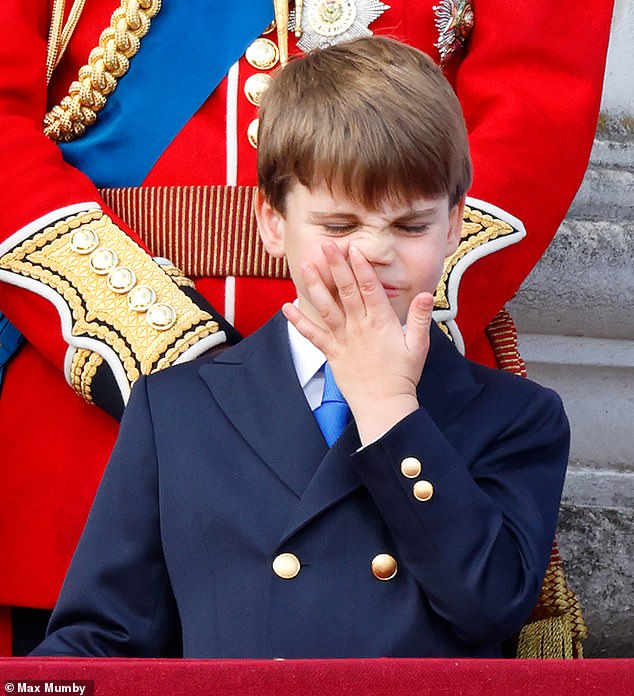 Louis was also spotted stifling a strange yawn during the King's Birthday Parade