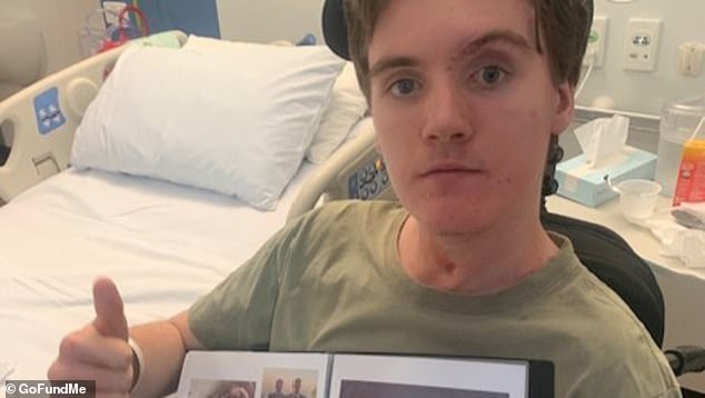 'Against all odds': Teen has recovered despite doctors initially telling his family to prepare for their son and brother not being allowed to leave intensive care, let alone in a hospital were allowed to stay in the normal hospital department or were allowed to go home again (photo Darcy Metcalf in the hospital)