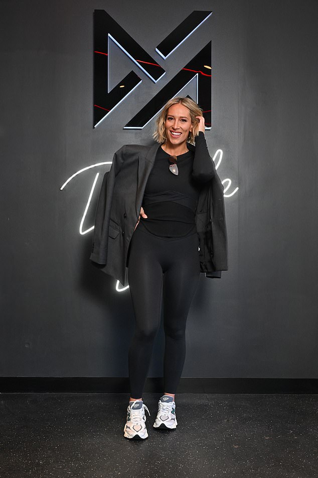 Phoebe, the exercise brand's launch ambassador, was all smiles as she showed off her fabulous figure in black leggings and a matching top at the club's new Double Bay studio.