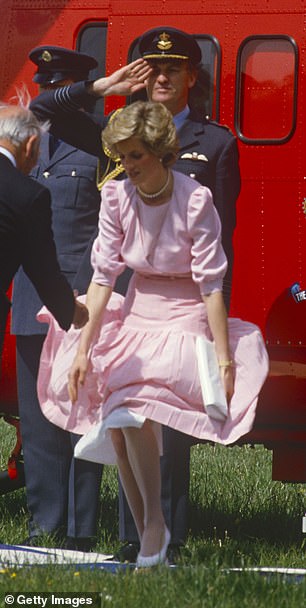 Princess Diana experiences a strong breeze at the Poolemead Center for the Deaf in Twerton on Avon