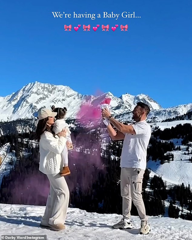 Darby and Michael announced their second child would be a girl in a March Instagram video taken while skiing in the French resort of Courchevel