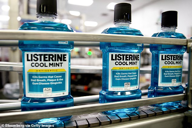 Daily use of Listerine Cool Mint mouthwash may increase the risk of developing esophageal and colorectal cancer, a new scientific study has found (stock image)