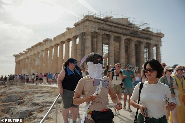 The Parthenon was closed this week and members of the Red Cross were on hand to hand out bottled water as temperatures rose across the continent