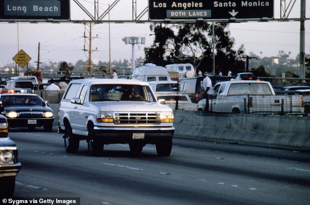 The white Ford Bronco, driven by Al Cowlings, with fugitive murder suspect OJ Simpson on board