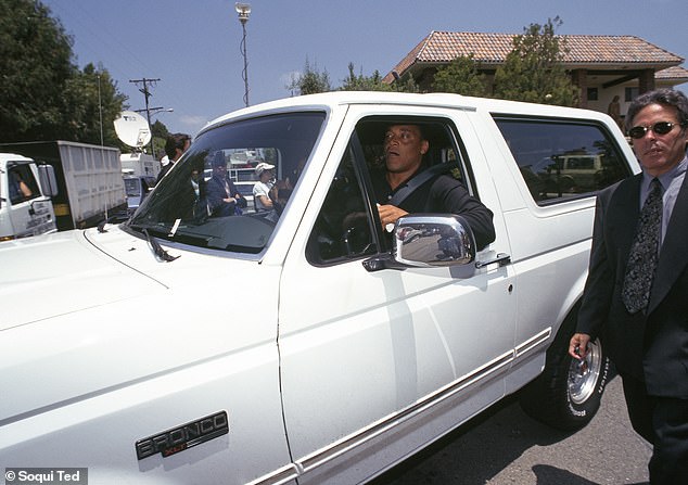 Al Cowlings arrives in his Ford Bronco at Nicole Simpson's funeral on June 15, 1994