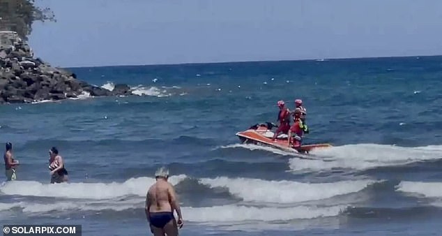 Lifeguards are seen patrolling a beach amid a spate of shark sightings, forcing tourists out of the water