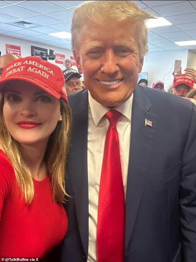 That post was published at 7 a.m. ET and no follow-up has surfaced at the time of writing.  American has not responded to Mullins' tagged complaints, which are quickly gaining traction online.  She is seen here with the aspiring president in a post last April