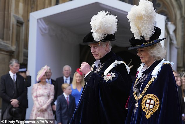 Sophie watched the procession, where her husband Prince Edward sweetly acknowledged her