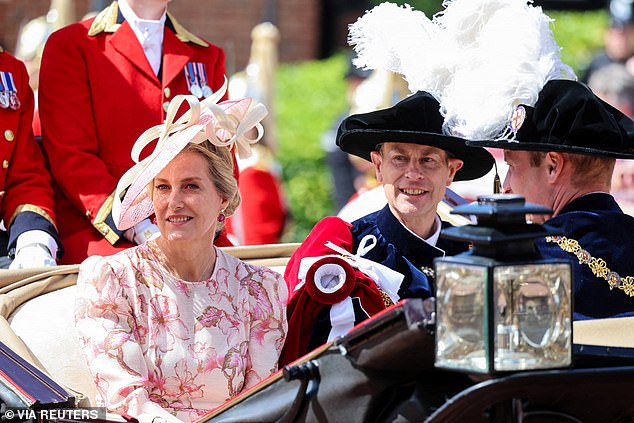 Sophie joined her husband Prince Edward and Prince William in their departure carriage