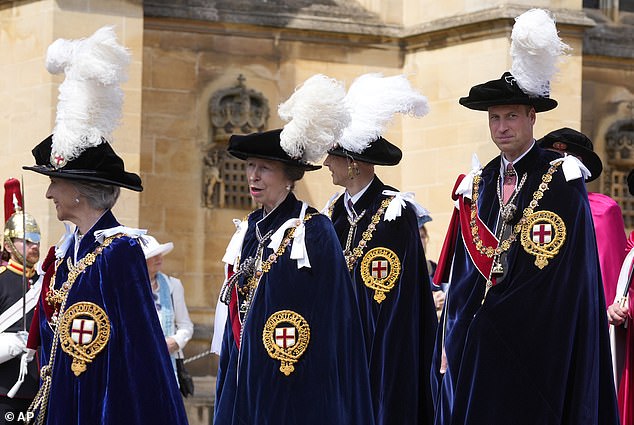 Princess Anne, Prince Edward and Prince William today at the Order of the Garter