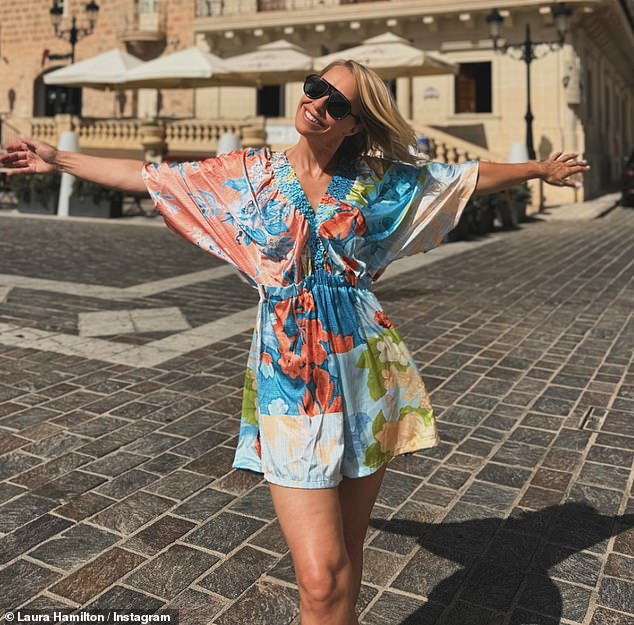 Laura then put on a very leggy display as she modeled a vibrant mini dress and revealed she was back on the Greek island for the spin-off series What Happened Next?