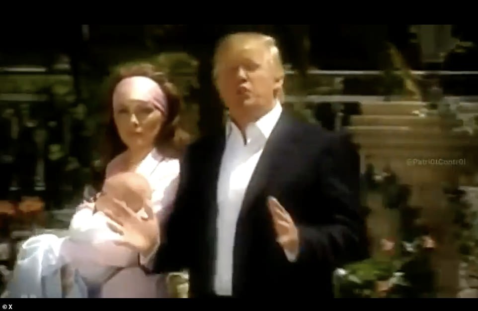 The video shows her as a baby carrying son Barron outside their lavish home.  She goes to greet Donald and says 