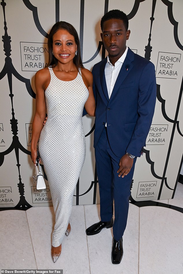 Actor Damson Idris (R) looked dapper in a blue suit