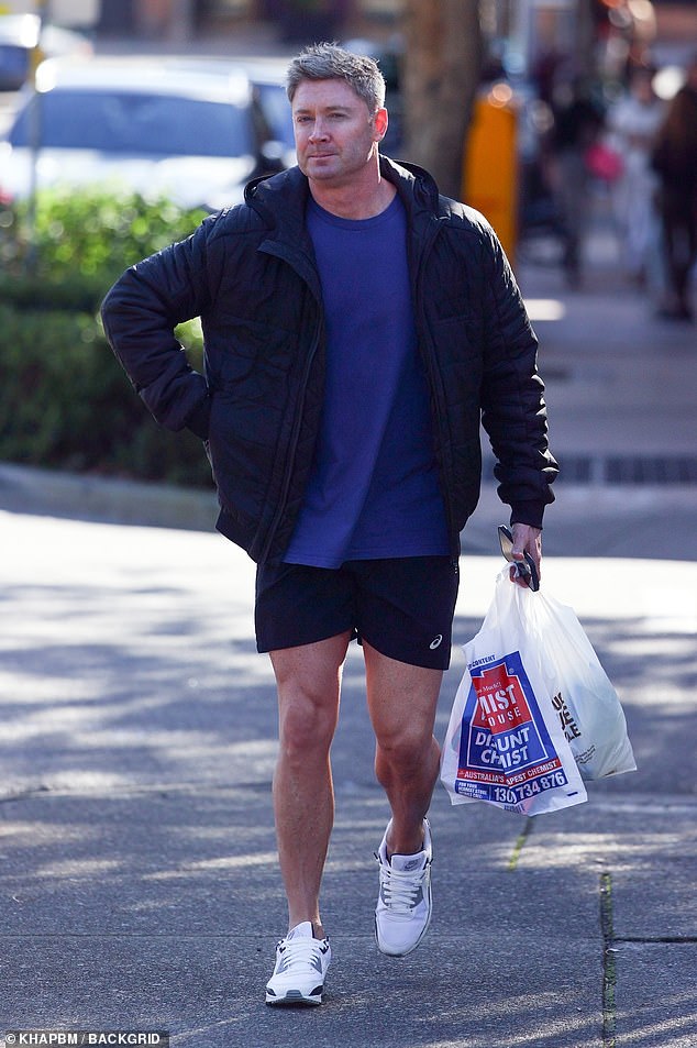 The former cricketer was spotted at Chemist Warehouse and Parisi's Food Hall in Rose Bay