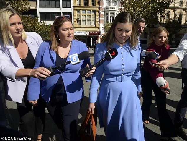 Brittany Higgins outside the David Malcolm Justice Center in Perth earlier this year.  Photo: NCA NewsWire / Sharon Smith