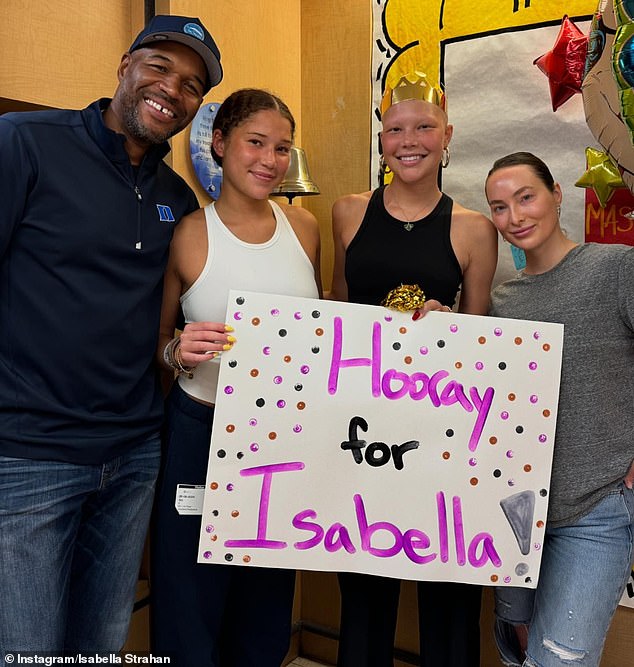Isabella has now completed her treatment and her parents, Michael and his ex-wife Jean Muggli, as well as her twin sister Sophia and half-sister Tanita were all there to celebrate.