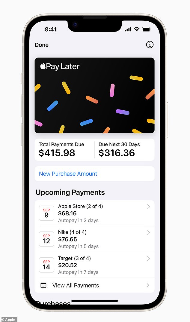 The 'buy now, pay later' feature (pictured) allowed users to split payments of up to $1,000 into four installments that would be paid off within six weeks