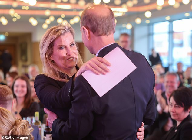 Prince Edward hugs Sophie after she gave a speech on International Women's Day