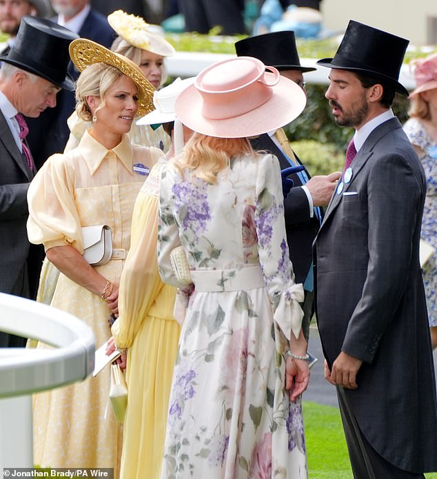 Zara is joined by her husband and Lady Gabriella Kingston (in the floral dress), who lost her husband in February