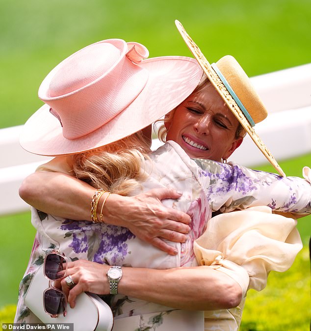 Zara also shared a warm hug with Lady Gabriella Kingston, the daughter of Prince and Princess Michael of Kent